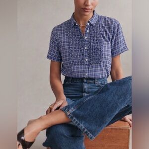 JCrew Plaid Ruffle Button Down Top